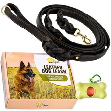 ECLATIS ADITYNA - 더블 핸들 스런 가죽 강아지 목줄 1.8m6피트 마스티프 세인트 버나드 로트와일러용 교통 손잡이가 있는 튼튼한 브레이드 개 엑스트라 라지 품, Two Handles 6 foot x 1"