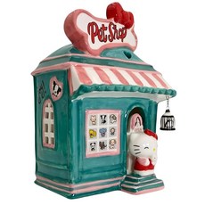 블루 Sky Clayworks Hello Kitty 반려동물용 Shop 캔들 하우스 세라믹 길이 15.2cm x 너비 12.7cm 높이 22.9cm(6 5 9인치) 파스텔, 블루 Sky Clayworks Hello Kitty 반