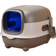 全封閉式貓砂盆，防臭防濺大空間貓廁所，附貓砂鏟可愛造型貓砂盆, 灰色（紫外線款）, 1個