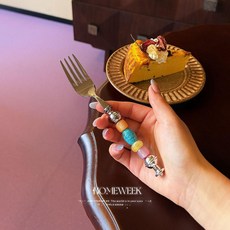 homeweek 多巴胺串珠不鏽鋼西餐叉, 1支, 星芒串珠西餐叉亮光【1支】