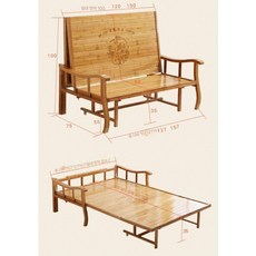 대나무평상 야외 접이식 접이식평상 실내 간이 베드, 80x188cm 직선 핸드레일