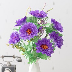 켈리 국화 졸업 개업 축하 꽃 고급 산소 납골당 성묘 장식 프리미엄 인테리어 조화, 3개, 퍼플