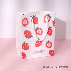딸기 종이 가방 스트로베리 쇼핑백 10개세트 베이커리 빵포장 선물백 종이백 답례품, 화이트 중형