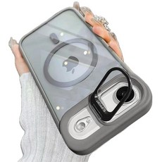 AuroiCCY 아이폰 플러스 마그네틱 케이스 금속 스탠드 포함 [MagSafe와 호환] 투명 충격 방지 소프트 커버 카메라 렌즈 보호 케이스 (그레이 플러스용) 2450