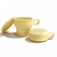 더하리 국산 실리콘 접이식 컵 캠핑 등산 머그컵(뚜껑포함), 2개, 버터옐로우