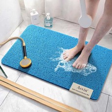 Asvin 부드러운 질감의 욕조 샤워 욕조 매트 61x40.6cm(24x16인치) 프탈레이트 프리 미끄럼 방지 편안한 욕조 매트 배수구가 있는 PVC 수세미 욕실 매, 블루