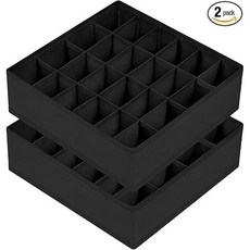 양말 서랍 정리함 분할판 속옷 정리함 24칸 접이식 옷장 정리함 속옷 보관함 양말 손수건 보관용, 2개, 검정색