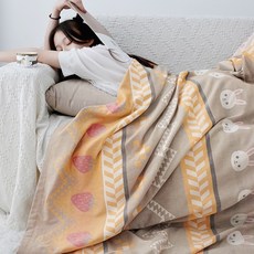 Belle Vie 色織雙層紗純棉涼被 - 希歐小兔款 (150x200cm) 自然微皺感 透氣涼被, 希歐小兔-咖, 希歐小兔-咖