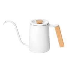 愛洛奇Tiamo 質感櫸木方把手細口壺 600ml (不銹鋼色，霧白，黑色，蒂芬妮藍，粉色) - 手沖咖啡必備, 1個, 白色HA1652WH