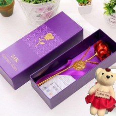 중학생 선물 금박 장미꽃 로즈 플라워 금장미, 1개, 레드 작은 곰