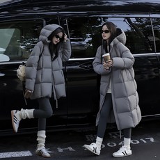KOSARTE 패딩 여중 기장 무릎까지 오는 후드 패딩 점퍼 도톰, S, 그레이