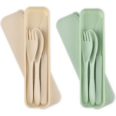 여행용 커틀러리 세트 케이스 포함 2세트 재사용 가능한 플라스틱 나이프 포크 스푼 휴대용 캠핑용 여행 피크닉 캠핑 업무 학교 또는 일상용