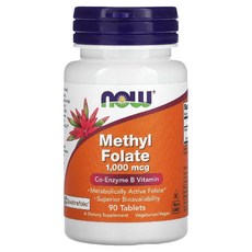 Now Foods Methyl Folate 나우푸드 메틸 엽산 1000mcg 90타블렛, 기본, 1개, 90정