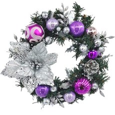 裝飾燈大師 30cm PVC花圈 - 台灣手做精緻盒裝, O款紫銀, 1個