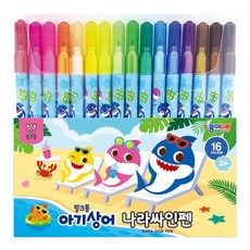 종이나라 핑크퐁 아기상어 나라싸인펜 16색, 혼합색상, 1g, 1
