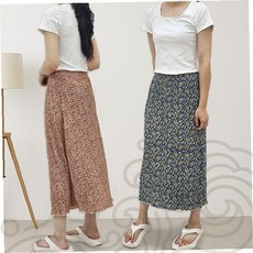 꽃무늬 플리츠 냉감 스커트 여름 쿨링 통풍 시원한 치마 캐주얼 데일리 패턴 미디 롱