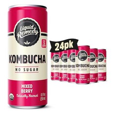 Liquid Remedy Kombucha 무설탕 유기농 음료 저칼로리 장 건강을 위한 프로바이오틱 같은 차 - 진저 레몬 - 240ml(8.5온스) 캔 24팩, 24개, 240ml