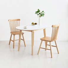 RAMIRA 테이블 12080 HPL 라운드형 + ENITO 원목의자 고무나무 2인 세트, 브라운 1399.5420