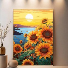 보석십자수 액자형 해바라기 재물 꽃밭 정물화 십자수, 프레임 + +, 50 x 65, 선플라워 씨 2