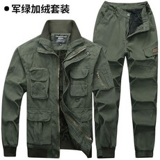 JIANDAOLIAN 加絨保暖戶外迷彩夾克套裝, 1個, 鼕季軍綠加絨套裝無旂標,175XL碼適閤130150斤
