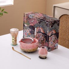 日式窯變抹茶碗茶筅套裝 陶瓷茶碗攪拌器, 椰子樹拉絲粉5件套, 1個