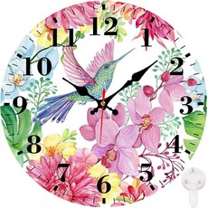 Identiy 원형 벽시계 무소음 배터리 작동 블루밍 해바라기 밭 30.5cm(12인치) 논틱 읽기 쉬운 디스플레이 원형 아날로그 벽시계 사무실 침실 거실 및 주방용 장식, 벌새 꽃 난초