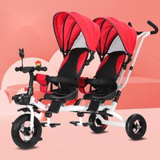 쌍둥이세발자전거 어린이 더블 시트 자전거 트윈 베이비 유모차, 레드, 1개