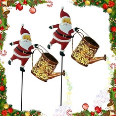 聖誕聖誕老人太陽能水壺燈花園草坪裝飾燈 聖誕老人水壺地燈太陽能 LED 小夜燈戶外花園裝飾通道庭院露台, 2 個七彩燈, 1個