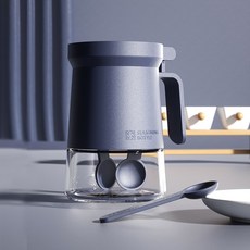 廚房防潮調味罐 玻璃密封設計 附定量鹽勺與乾燥劑 易清洗 星空藍, 1個