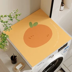 세탁기 건조기 상단 커버 오렌지 고양이 먼지 차단제 냉장고 방지 천 미끄럼 린넨 차단 수납 포켓 포함, 세탁기 건조기 상단 커버 오렌지 고양이 먼지 차단제 냉