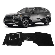 KUST 테슬라 사이버트럭 2024 2025용 자동차 대시 커버 폴리에스터 미끄럼 방지 센터 콘솔 내부 액세서리 맞춤형 핏 매트 햇빛 가리개 윈드실드 글레어 블랙, CX-90 24-26(Black)