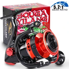 Sougayilang-12 + 1BB 낚시 릴 고속 5.2:1 6.2:1 기어비 민물/바닷물 스피닝 낚시 릴 8kg 최대 출력, Red, 1000 Series