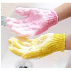 샤워 목욕 때밀이 손가락 장갑 때밀이장갑 때타올(2+2=4개입)옐로 핑크, 1세트, 4개입, 옐로우