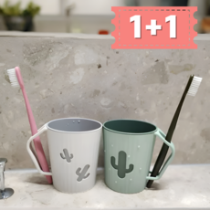 올리OLI 모던 디자인 거꾸로 물빠짐 칫솔 거치대 양치컵 2p, 1개, 화이트+그린