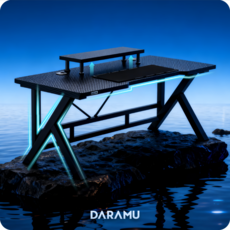 DARAMU 게이밍 컴퓨터 책상 K자형 프레임 인체공학 멀티 데스크 테이블 1인용 사무용 책상, 프리미엄 블랙 업그레이드형