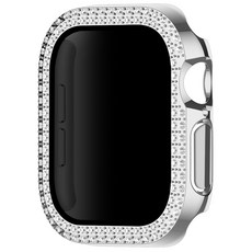 더조은셀러 여성용 큐빅 샤이닝 프라이버시 사생활 보호 강화유리 케이스 애플워치 호환, 실버