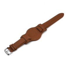 Onthelevel 가죽 커프 시계 스트랩 18mm 20mm 22mm 빈티지 천연 밴드 매트 포함 남성 여성용 22mm 블랙 화이트 라인 163758, 브라운