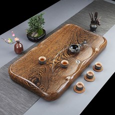 黑檀木茶盤 實木精雕雙龍戲珠 大號加厚排水茶具茶海, 大號平板雞翅紋80x42x7cm, 1個