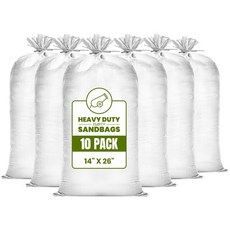 중국산 아님 내수홍수용 강력한 빈 모래주머니 결속끈 포함 UV 차단 1600시간 14인 x 26인 50파운드 용량 30개, 10 Bags, White