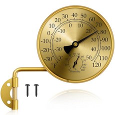야외 온도계 습도 게이지 황동 내후성 창문 회전 6인치 앤티크 없음 파티오 차고 온실 또는 2CM 포함 온도계 마운트용 15 배터리 구리, 4 Inch-Gold, 1