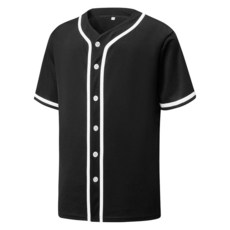 YWIES 남성용 버튼 다운 플레인 야구 저지 블랭크 소프트볼 팀 유니폼 힙합 힙스터 반소매 액티브 셔츠 Black01.