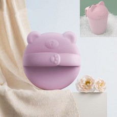 寶寶矽膠洗頭刷 嬰兒頭垢清潔刷 沐浴按摩刷 兒童洗澡刷 柔軟洗臉刷 嬰幼兒搓澡刷, 大號矽膠小熊香芋紫色+洗頭杯, 1個