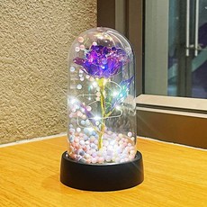 情人節禮物 仿真花 永生花 永生玫瑰花 母親節禮物 畢業禮物 擺件 金箔花【3B052N862】, 小暖燈-紫(無禮袋)