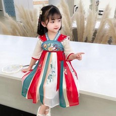 good 女童春夏古風唐裝女寶襦裙中國風古裝公主裙薄款