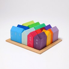 椴木積木兒童玩具遊戲, 1個, 櫸木城市房子款式2:如圖所示