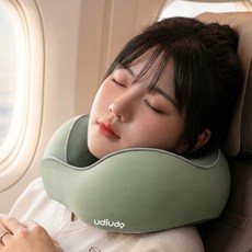 우디우디 여행용 기내용 메모리폼 목베개 쿠션 (EVA 마카롱 케이스), 그린