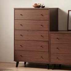 비에스디자인 모리 5단 서랍장 800, 월넛(짙은 밤색)
