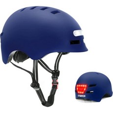 GTSBROS 조명이 달린 성인용 자전거 헬멧 앞뒤 LED 조명 조절식 산 도로용 남성 여성 출퇴근용, X-Large 61-64CM, Navy Blue, X-Large 61-64CM