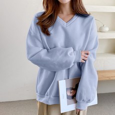 마이쏭 여성 기모맨투맨 겨울티 빅사이즈 루즈핏 루이V넥맨투맨(기모)