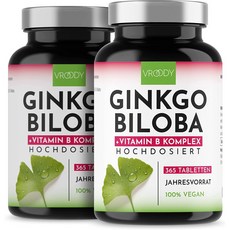 VROODY Ginkgo 은행잎 추출물 6000mg 비타민B12 함유 365비건정제 2팩